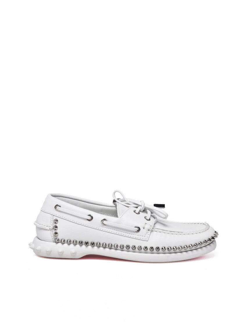 Christian Louboutin Gerockel White Studded Moccasin Leather Loafers
