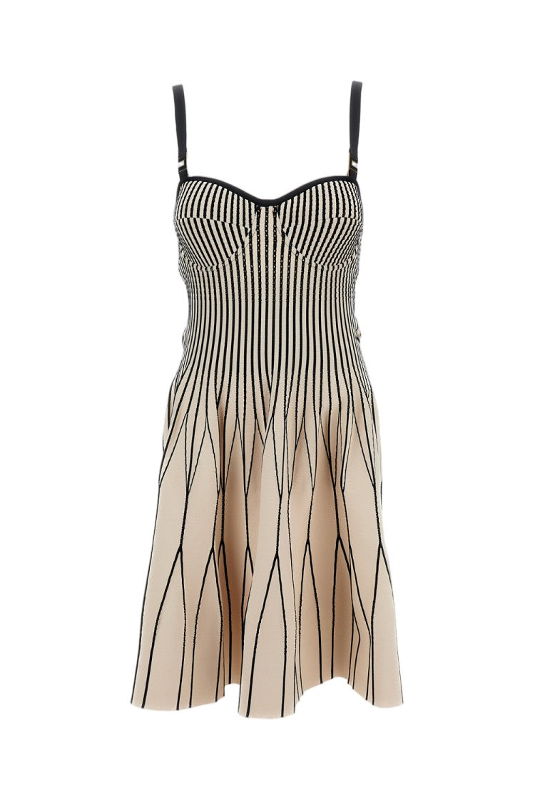 Elisabetta Franchi Bicolour Knit Mini Dress With Geometric Patterns