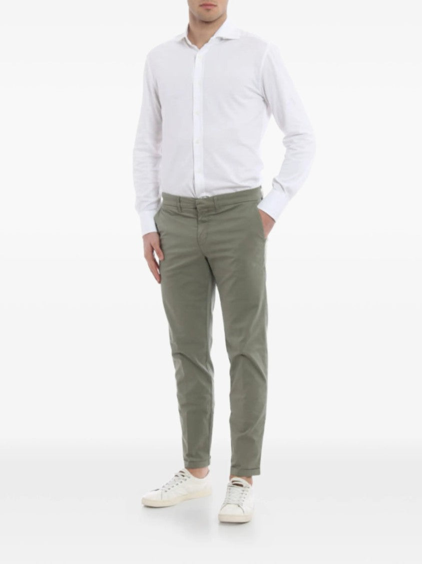 Fay Slim Fit Cropped Green Tapered Pants