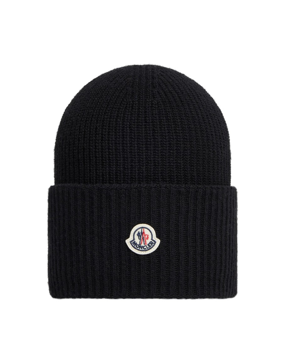 Moncler Ribbed Wool Cap With Logo Detail
