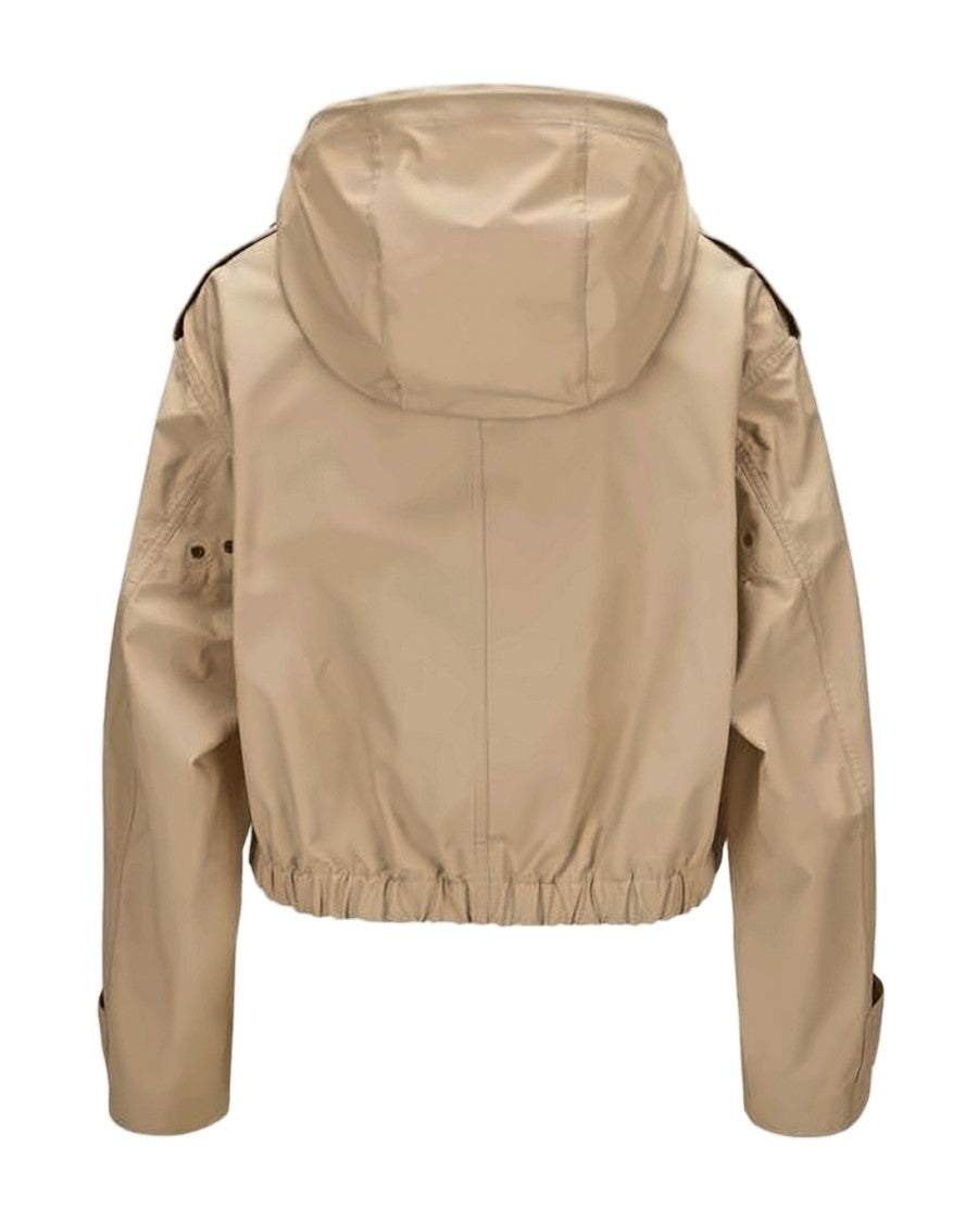 Moncler Cropped Utility Jacket With Hood And Buttoned Cuffs