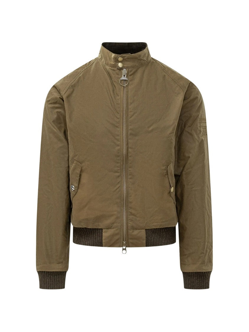 Barbour Cropped Boxy Wax Jacket With High Collar And Utility Pockets