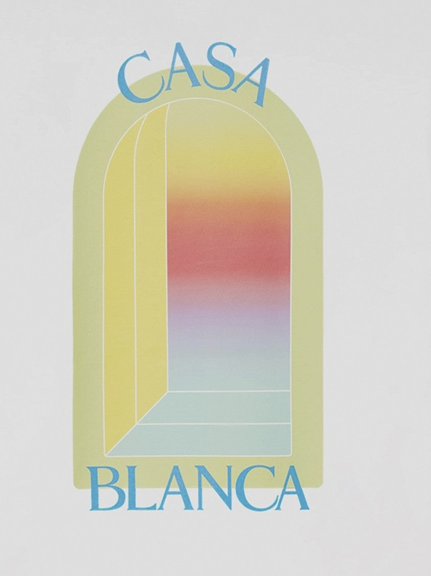 Casablanca Cotton T-Shirt With Dual Logo Print In Pastel Gradient