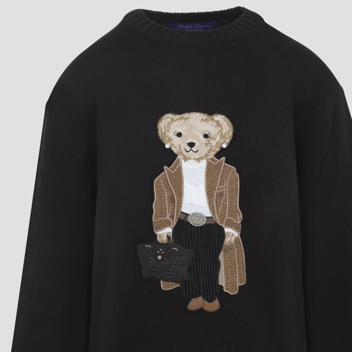 Polo Ralph Lauren Dark Brown Cashmere Pullover With Multicolor Bear Design