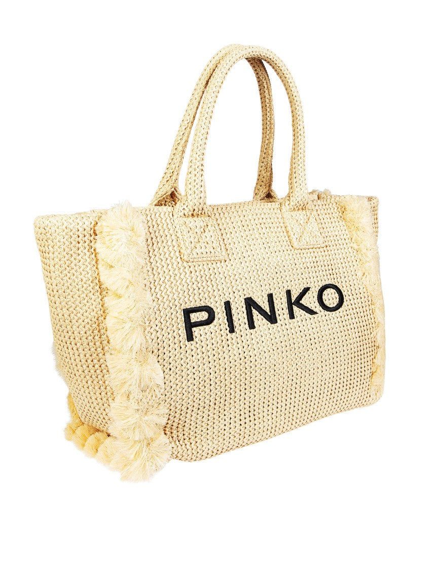 Pinko Natural Beach Shopper Woven Raffia Tote Bag