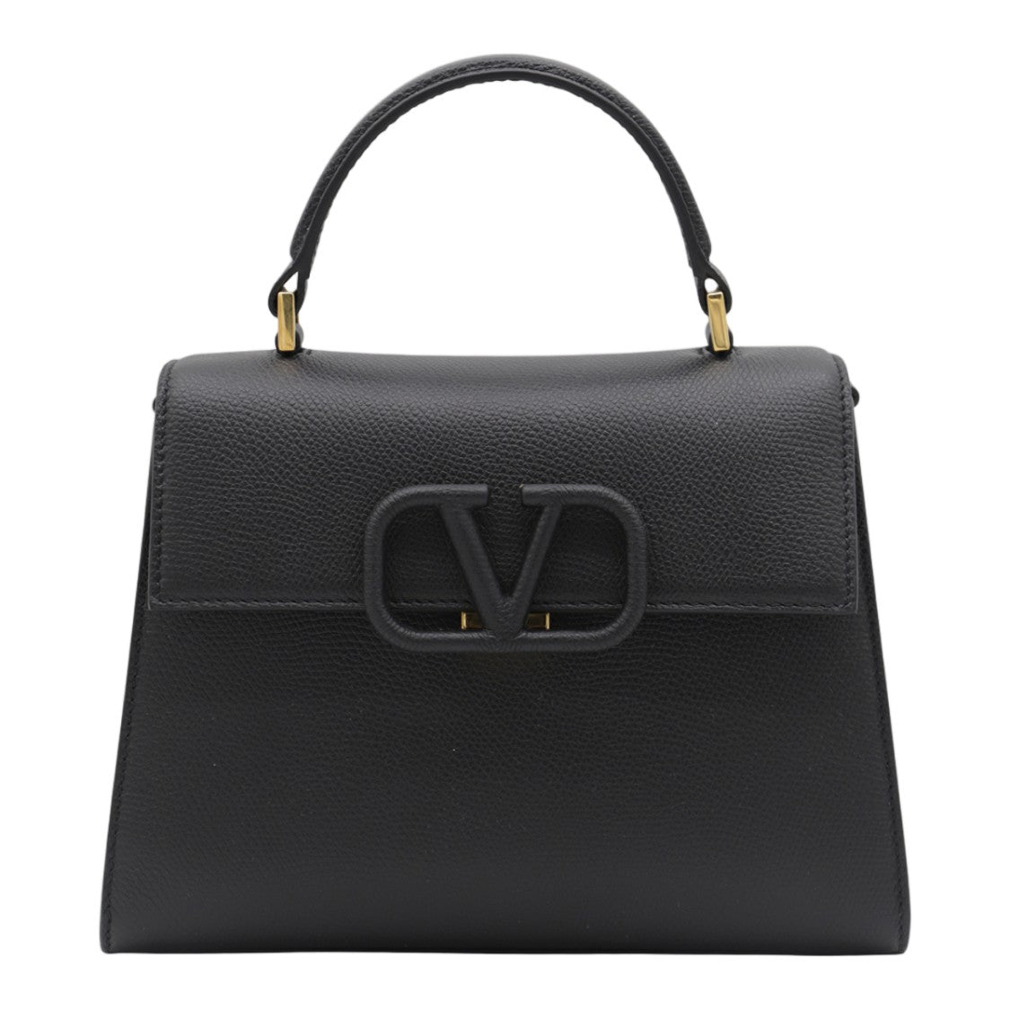 Valentino Garavani Structured Pebbled Leather Gold-Tone Accents Shoulder Bag