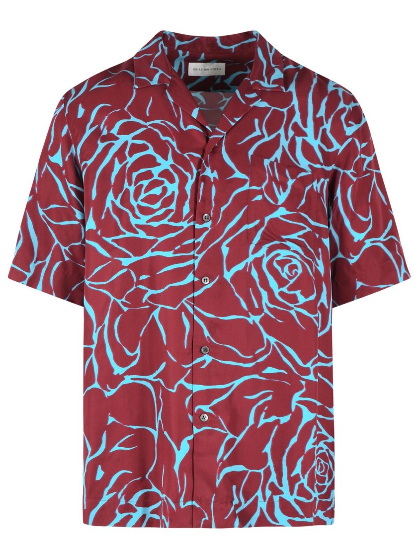 Dries Van Noten 'Carltone' Burgundy And Light Blue Viscose Shirt