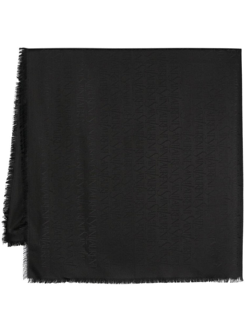 Saint Laurent Black Sciarpa Jacquard Silk/Wool Scarf