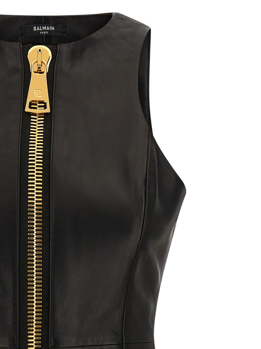 Balmain Maxi Zip Leather Dress