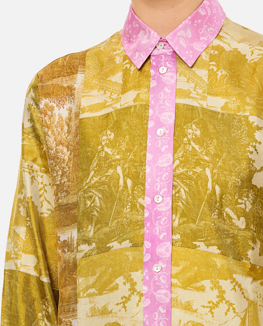 Pierre-Louis Mascia Yellow/Pink Printed Shirt With Pointed Collar