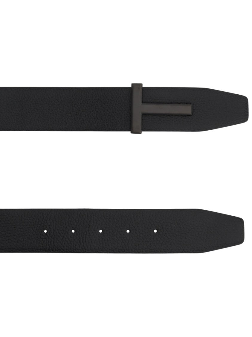 Tom Ford Minimalist T-Buckle Black Calf Leather Belt