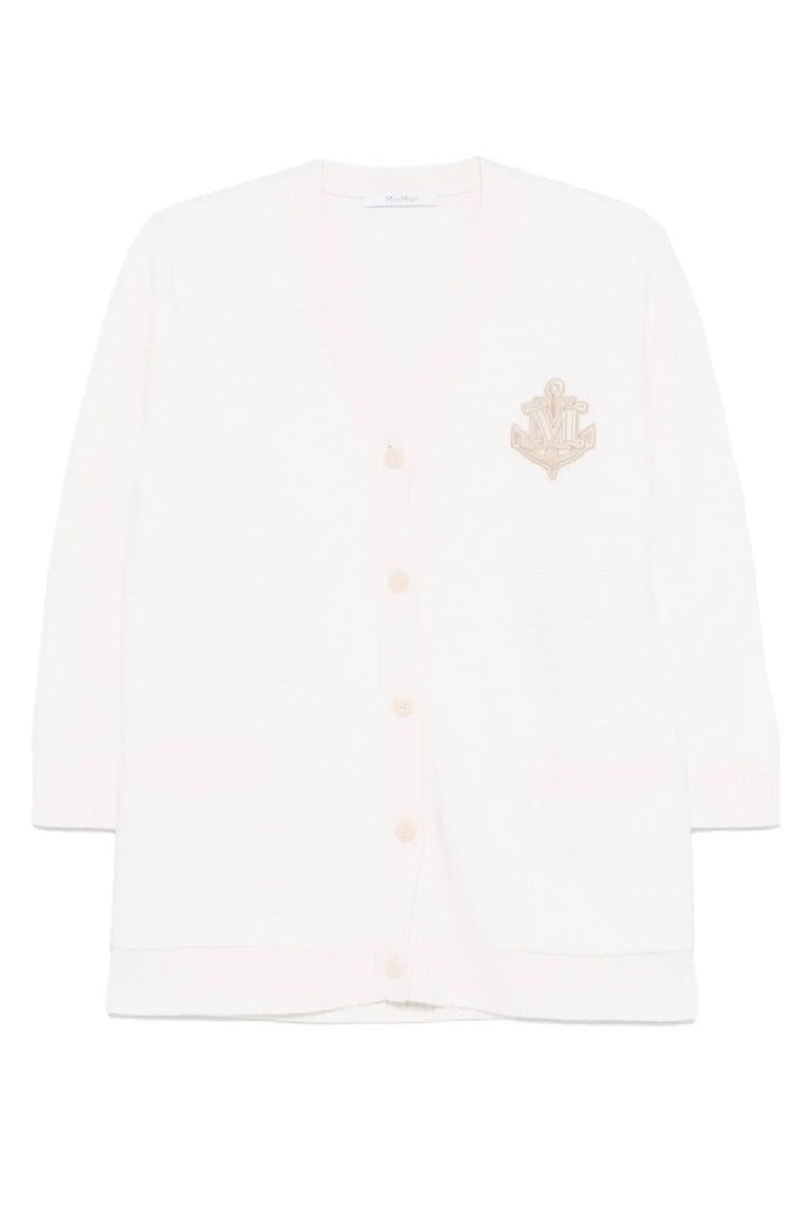 Max Mara Ravello Cardigan With Deep V-Neck And Embroidered Emblem