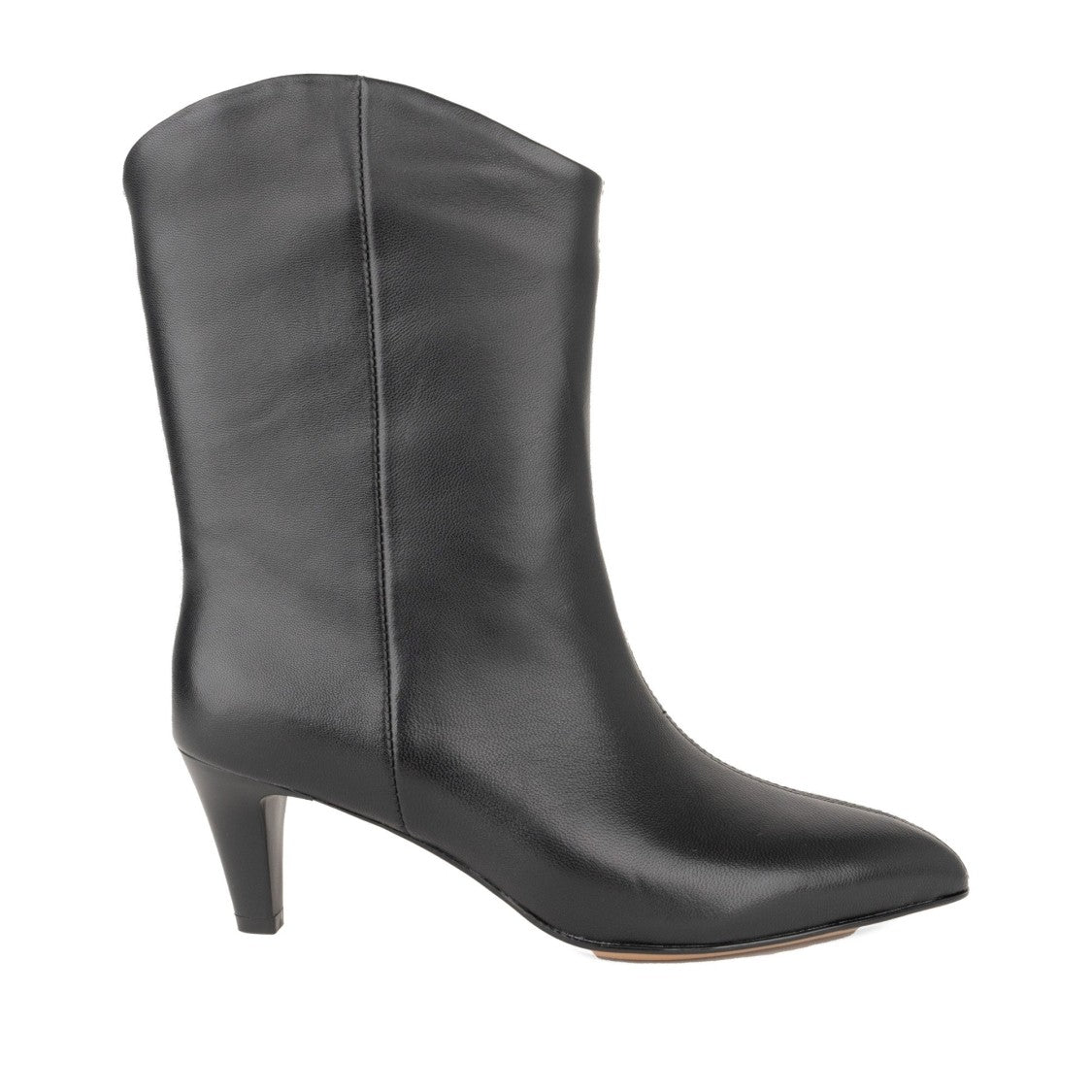 Linda Baumann Black Pointed Toe Low Heel Leather Ankle Boots