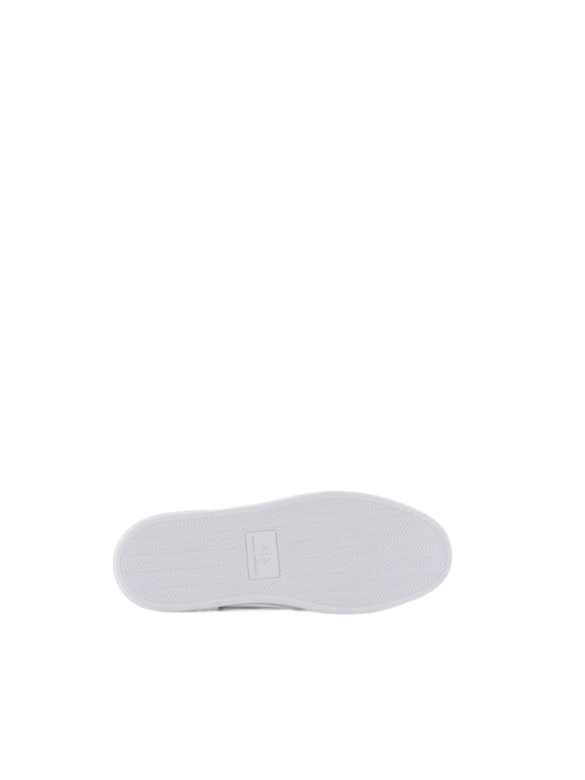 Armani Exchange White Leather Gold-Tone Accents Low-Top Sneakers