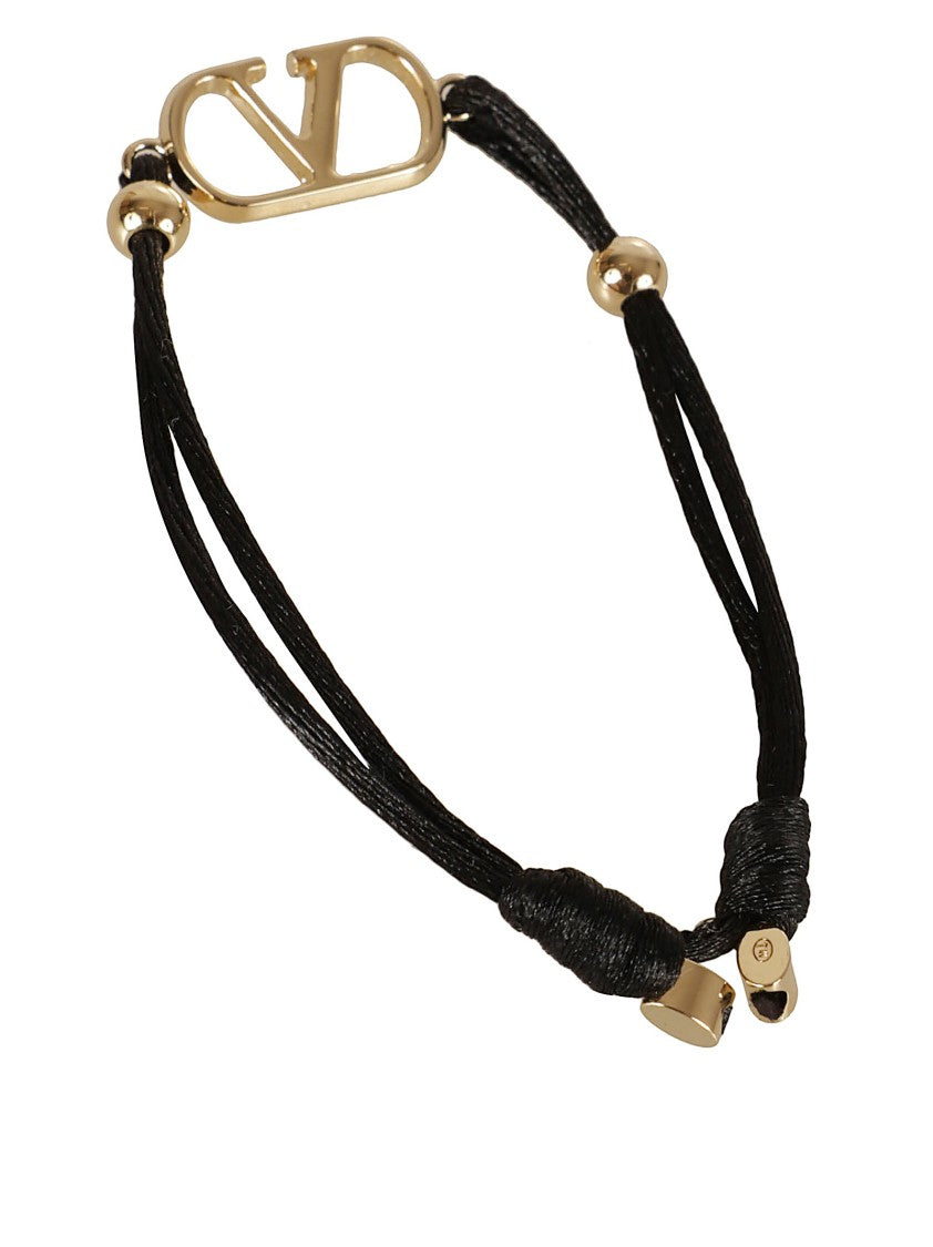 Valentino Garavani Black Bracelet With Gold-Tone Logo Charm