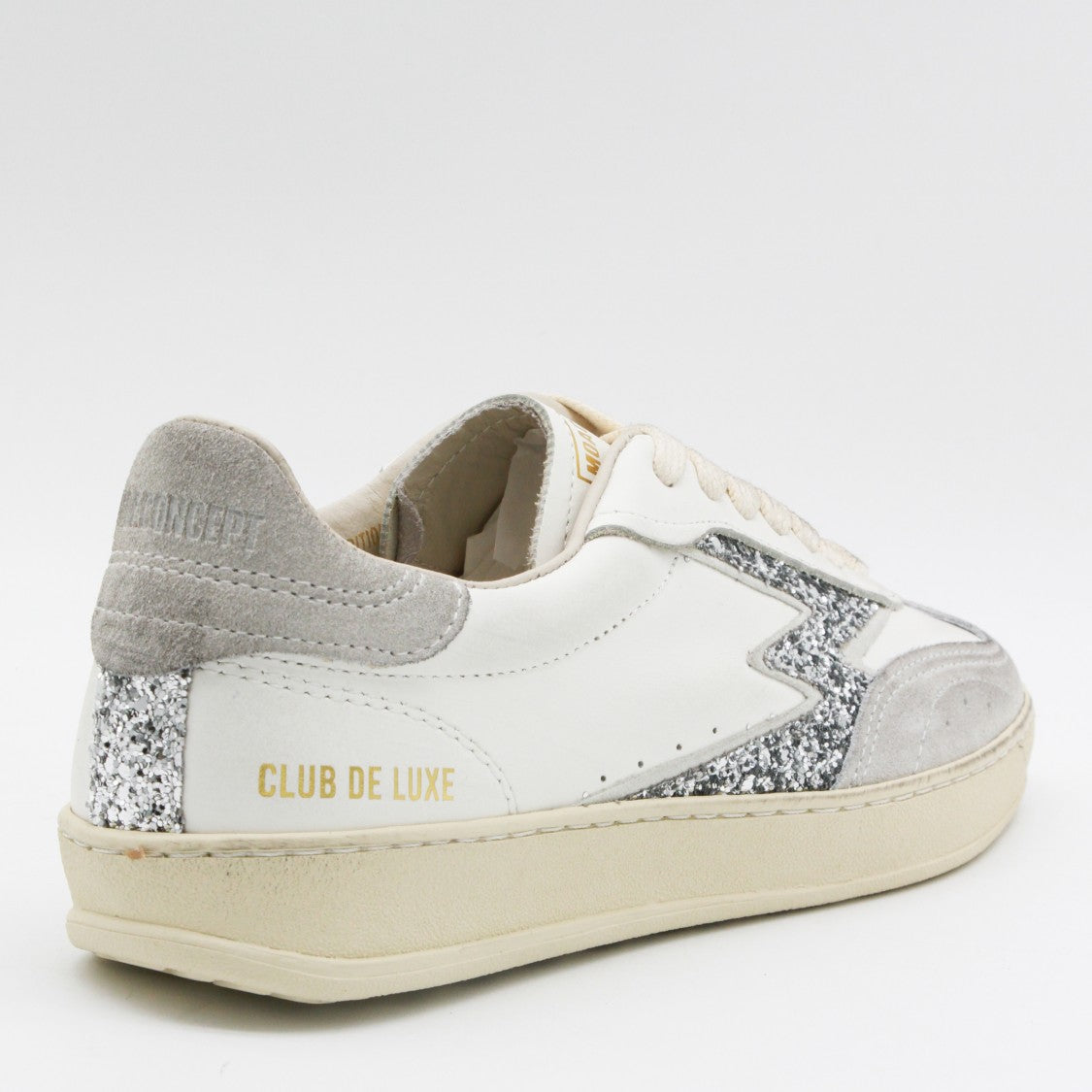 Moaconcept Low-Top White Leather Sneakers With Silver Lightning Bolt