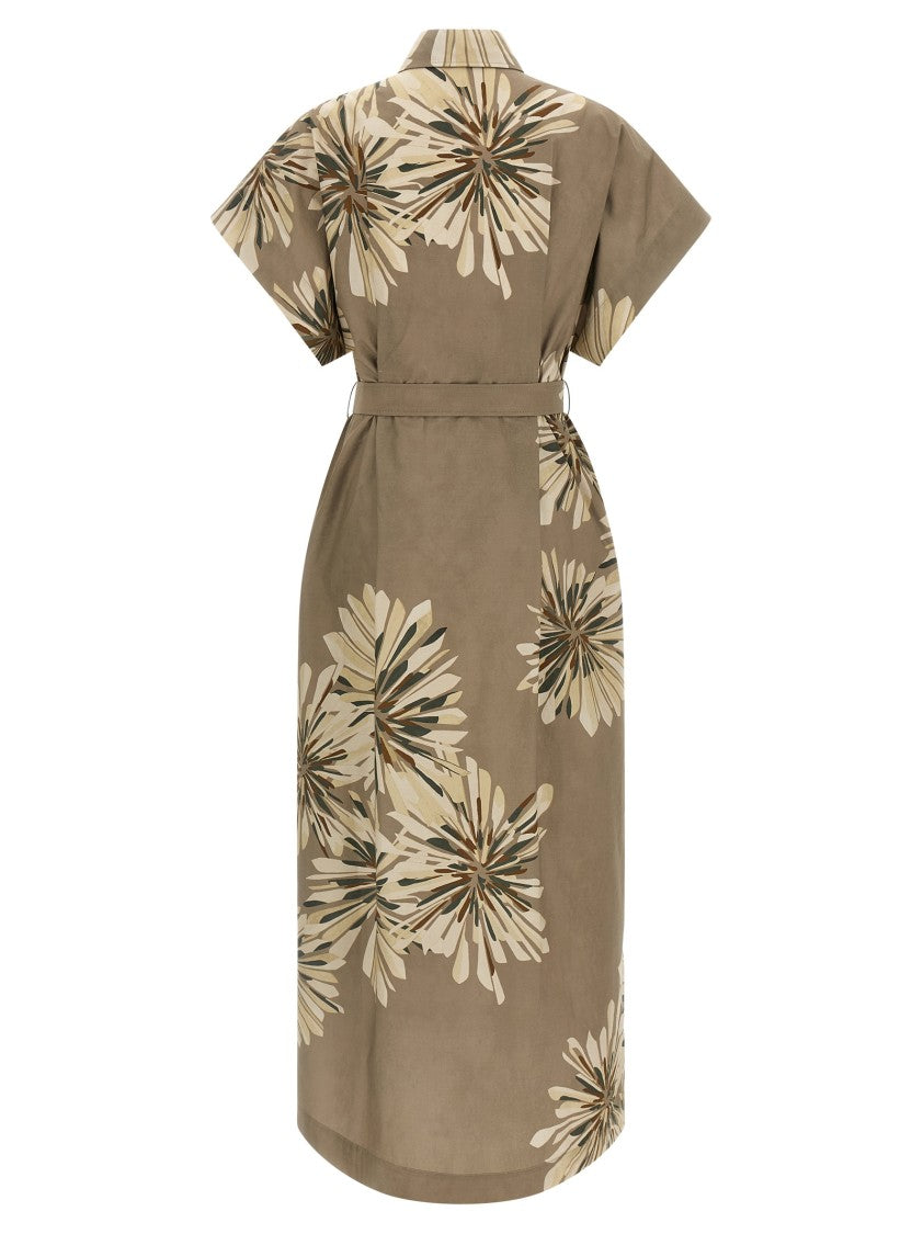 Brunello Cucinelli Floral Poplin Chemisier Long Dress