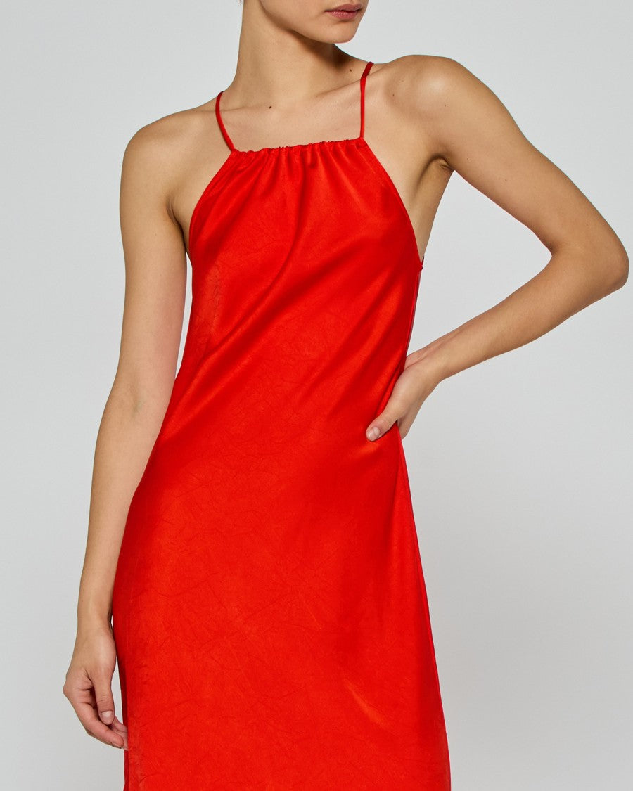Serena Bute Gathered Neck Bias Dress With Adjustable Neckline In Bright Red