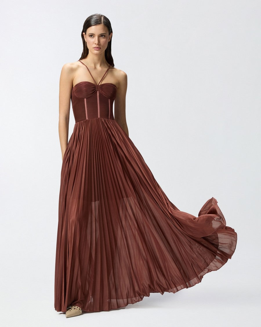 Pinko Beige Maxi Dress With Sweetheart Neckline