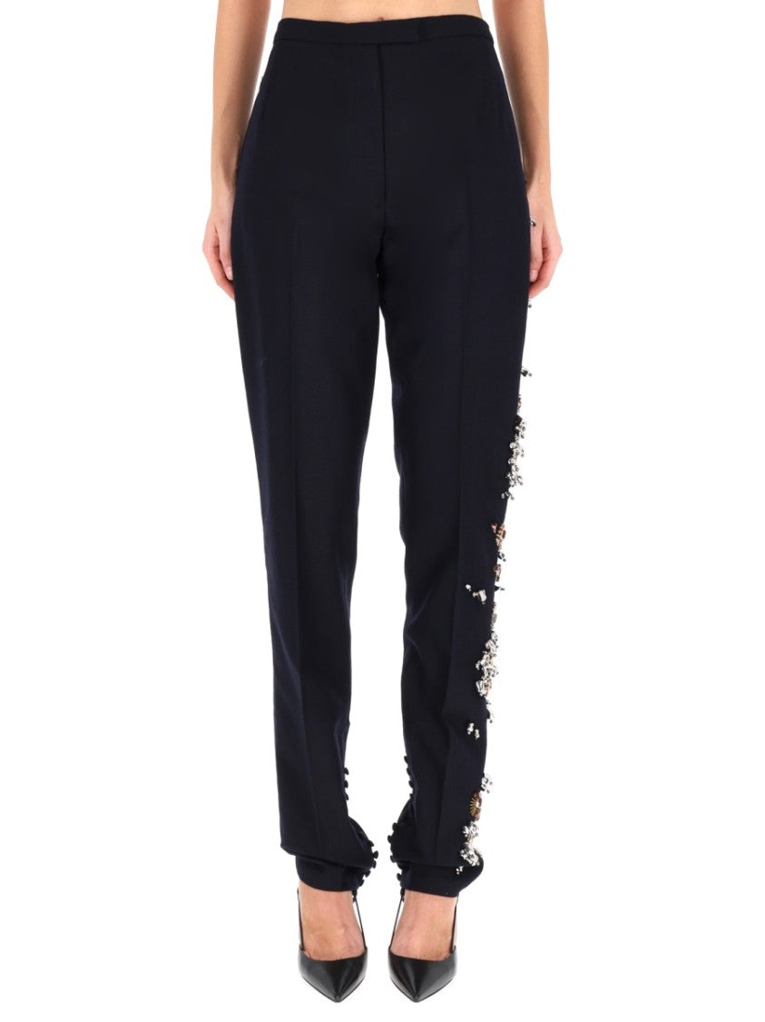 Dries Van Noten Pandoris Floral Embellished Slim Straight-Leg Wool Pants