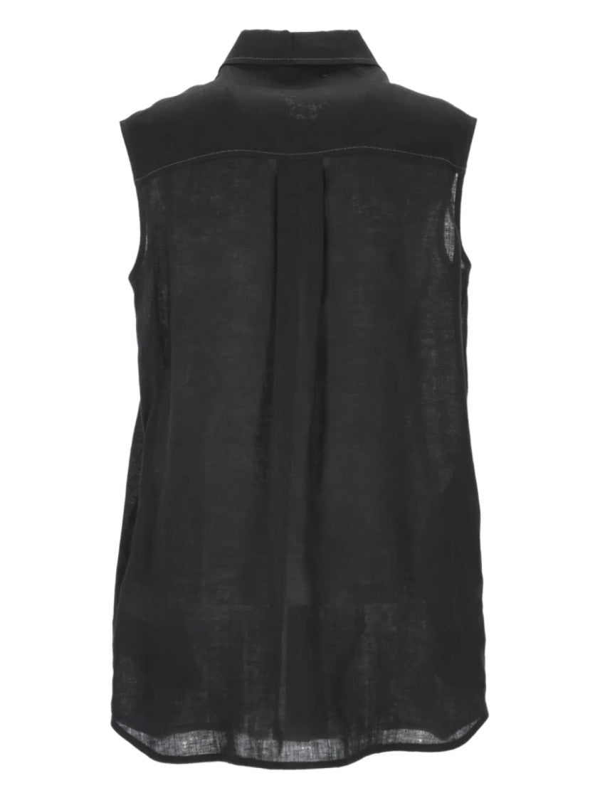 Paolo Fiorillo Capri Sleeveless Black Top With Classic Collar