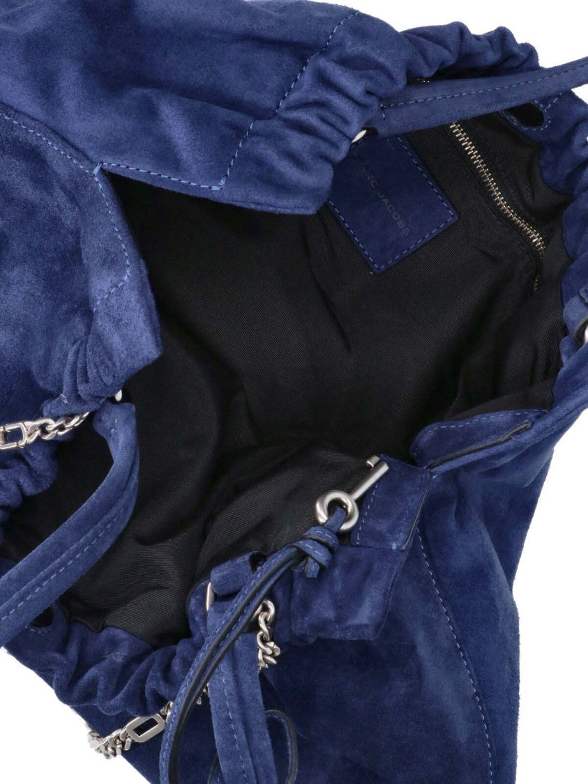 Marc Jacobs Elegant Deep Blue Calf Suede Tote Bag With Silver Hardware