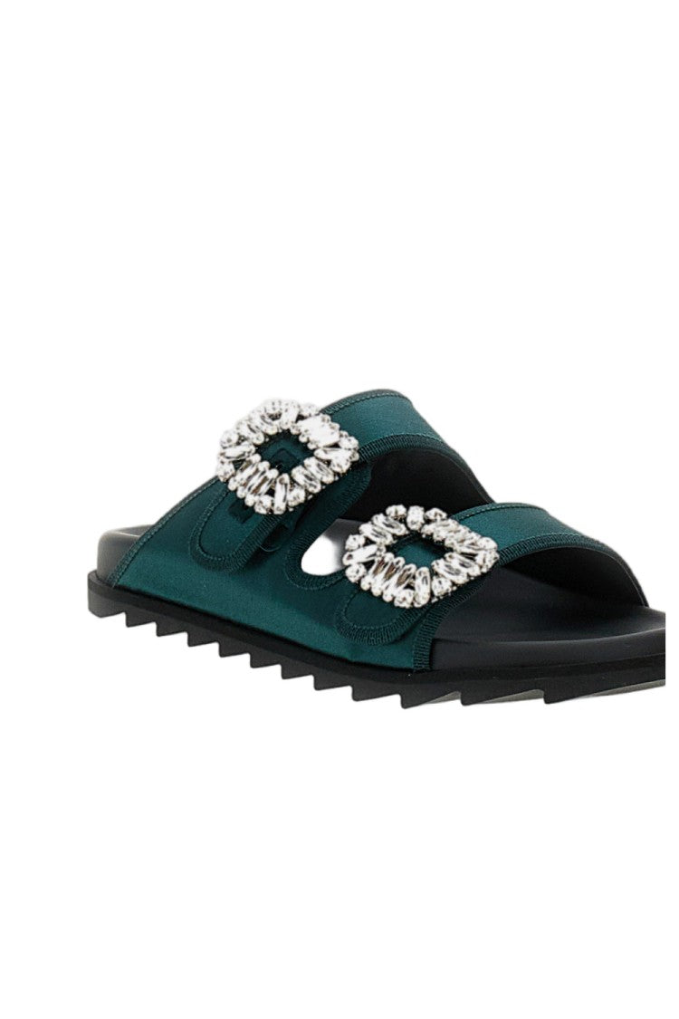 Roger Vivier Dark Green Sandals With Crystal Buckles