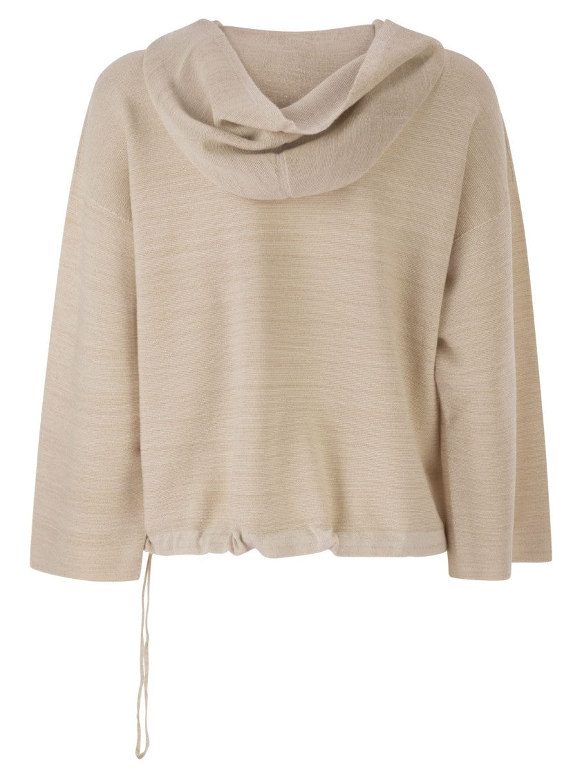 Fabiana Filippi Hooded Jumper In Wool And Cotton With Links Stitch