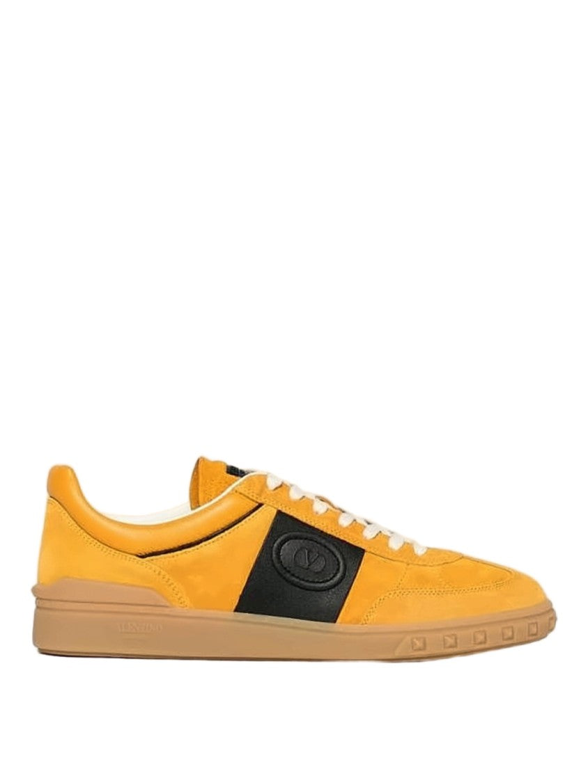 Valentino Garavani Vibrant Yellow Suede Sneakers With Black Panel
