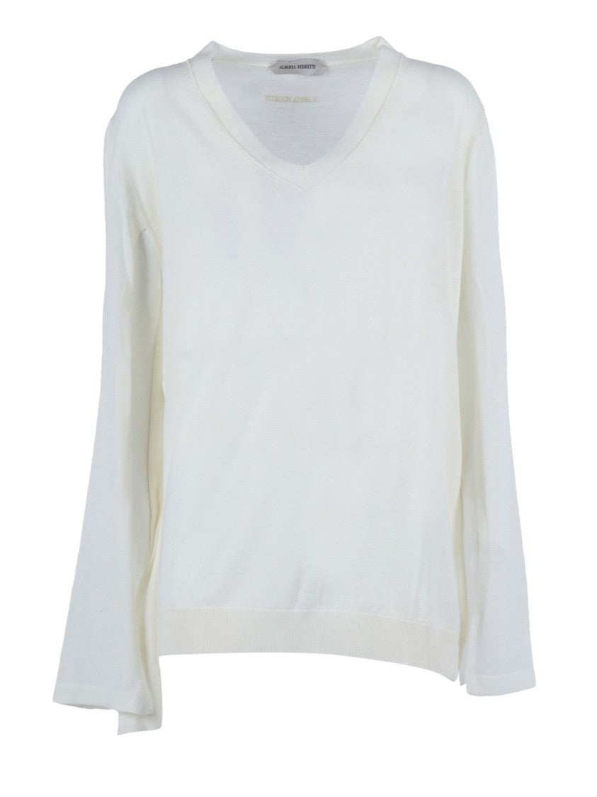 Alberta Ferretti Finely Knitted Wool Sweater With Classic Crew Neckline