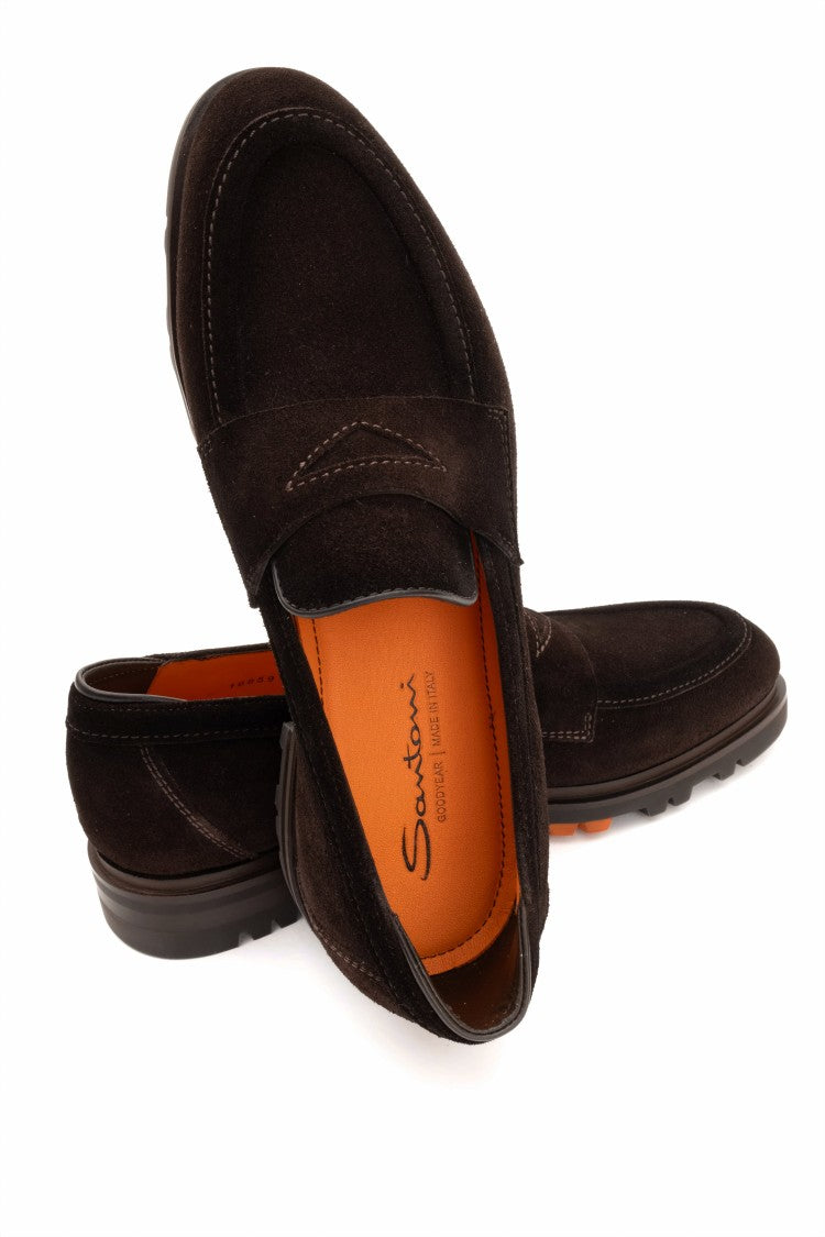 Santoni Goodyear Construction Suede Moccasins