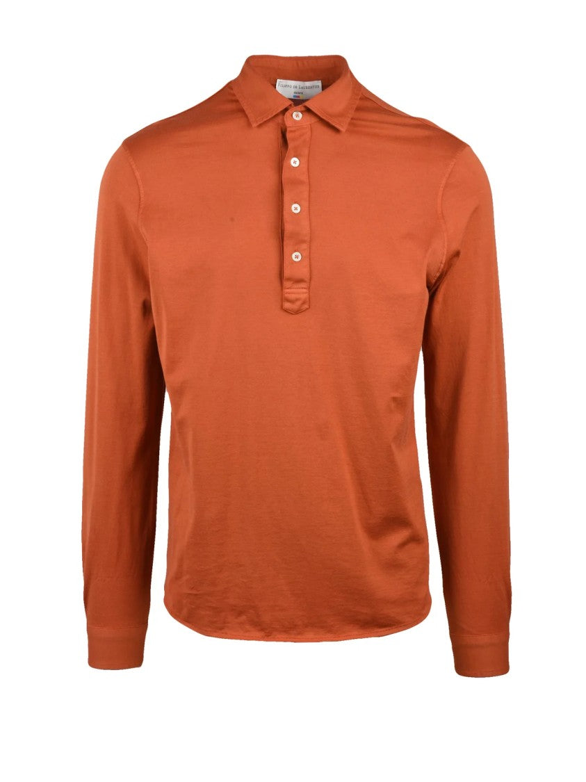 Filippo De Laurentiis Rust Long-Sleeve Cotton Polo Shirt