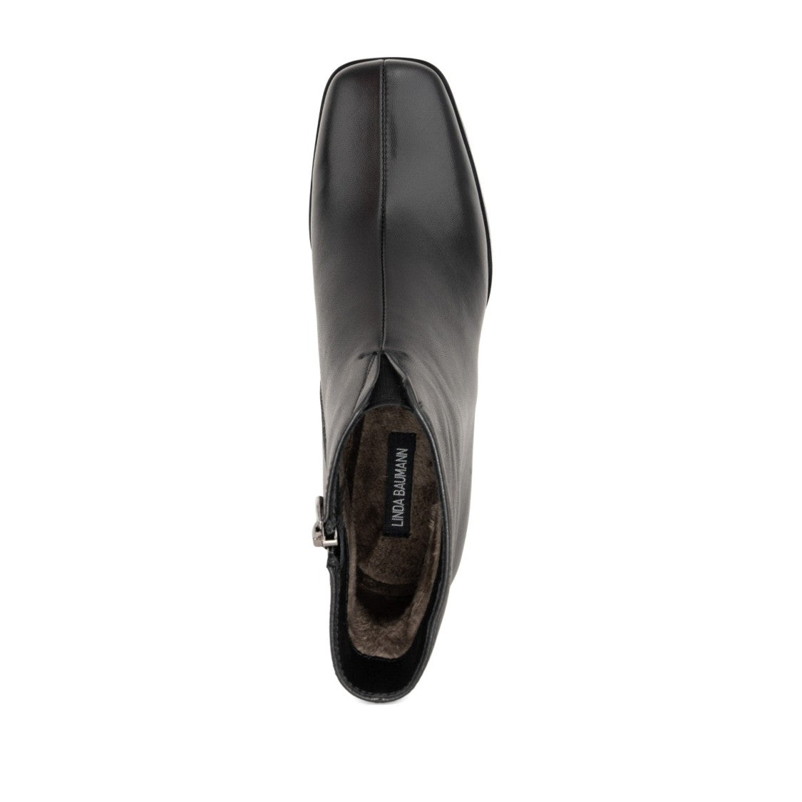 Linda Baumann Black Minimalist Mid-Heel Leather Ankle Boots