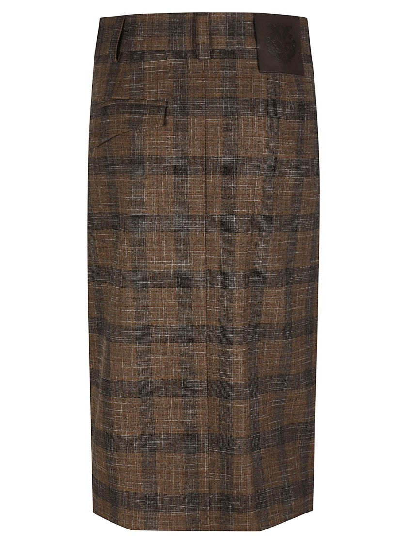 Pinko Marzemino Plaid Button Detail Midi Skirt