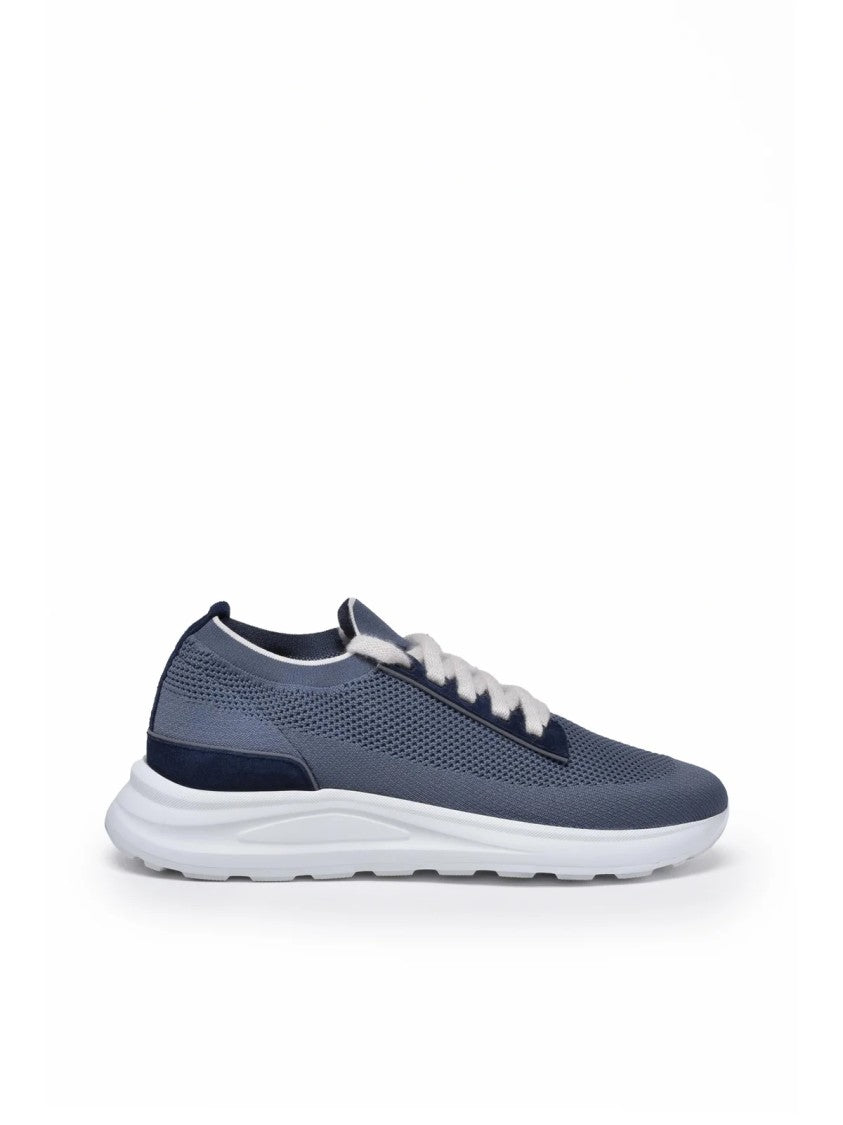 Eleventy Blue Suede Stretch Fabric Sneakers