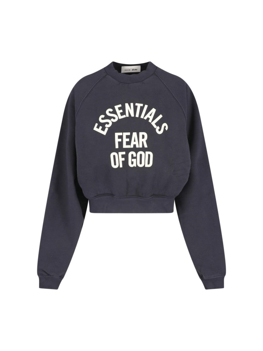 Fear Of God Essentials Black Cropped Arched Logo Raglan Sweatshirt
