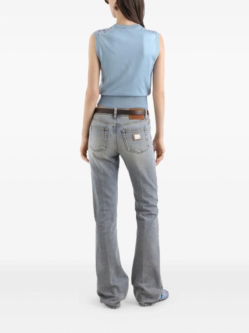 Dolce & Gabbana Light Blue Floral Print Silk Top