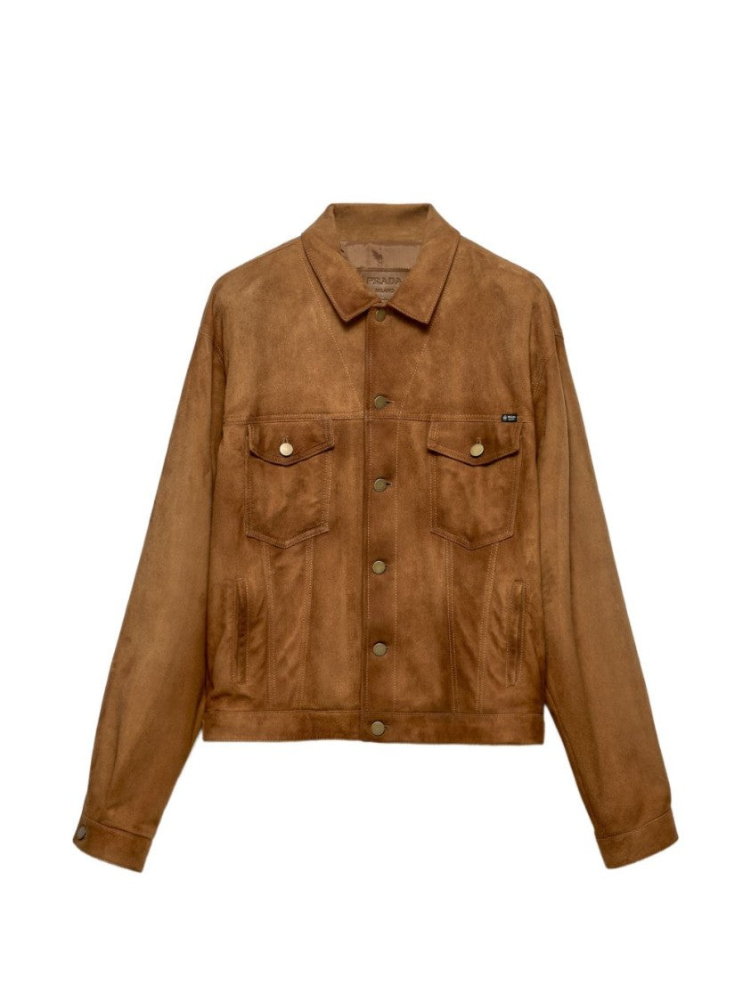 Prada Brown Suede Trucker Tailored Pockets Jacket