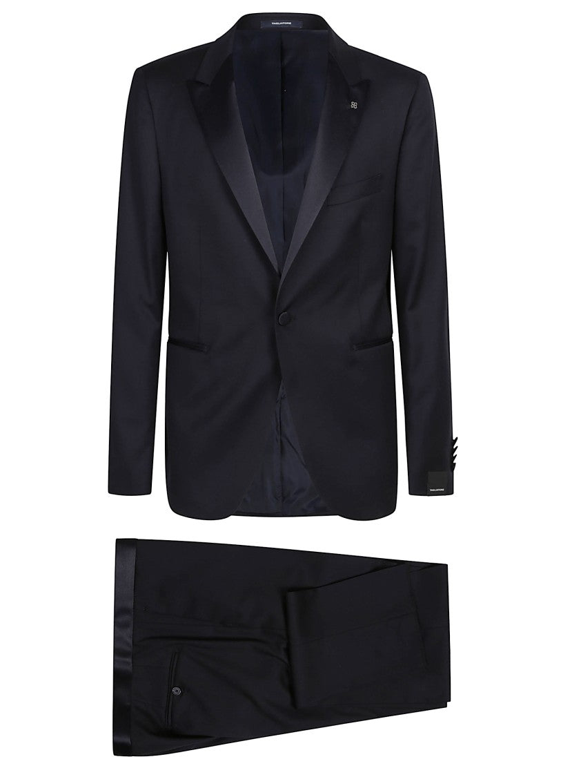 Tagliatore Black Virgin Wool Satin Accent Two-Piece Suit