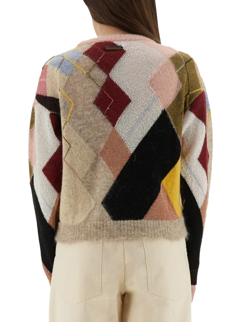 Moschino Diamond Pattern Knit Sweater With Earthy Tones