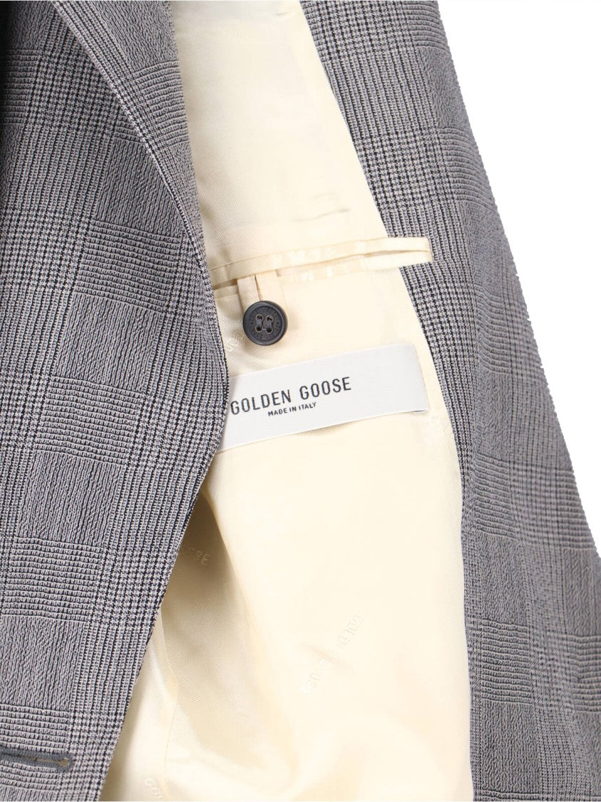 Golden Goose Gray Prince Of Wales Wool Crystal Blazer