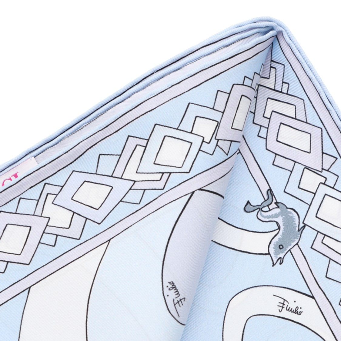 Emilio Pucci Pastel Blue Geometric Border Scarf