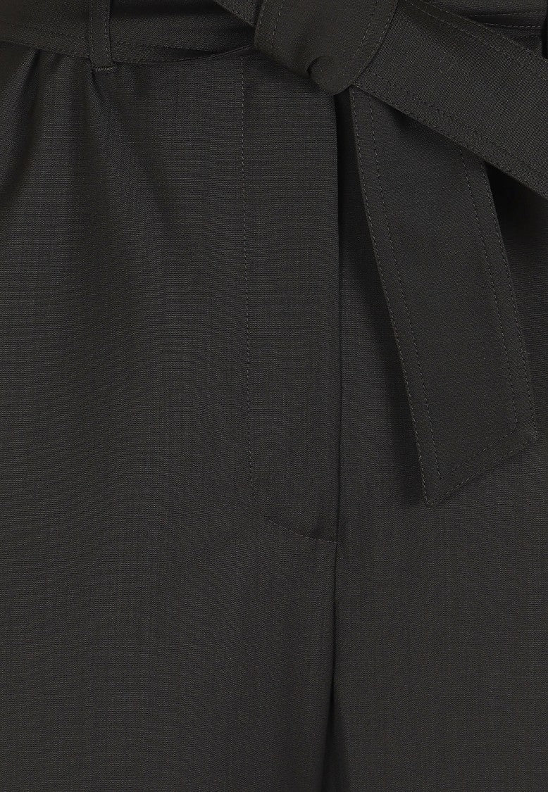 Max Mara Full-Length Worsted Wool Trousers With Grosgrain Bow Detail