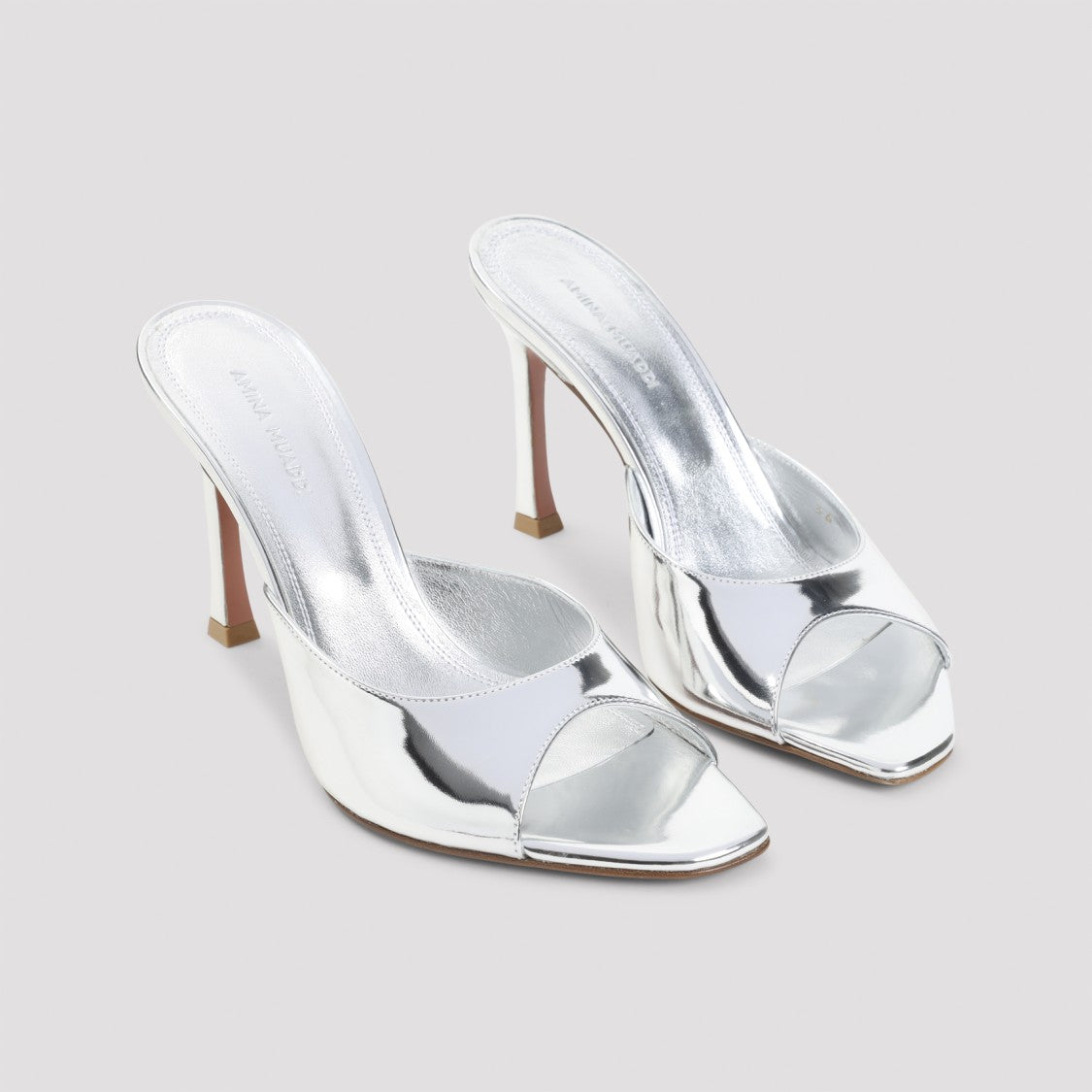 Amina Muaddi Silver Leather Alexa 95 Slippers