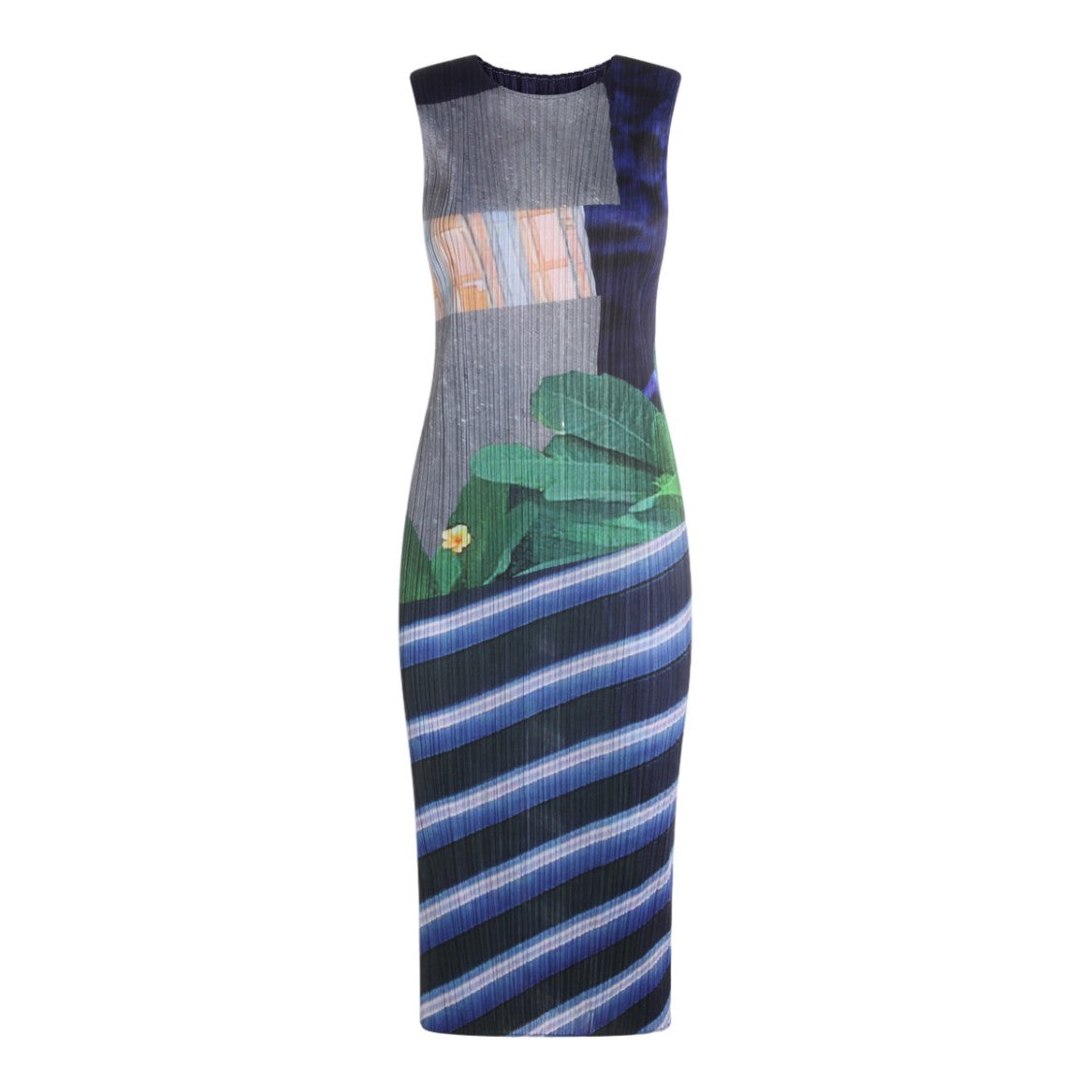 Issey Miyake Pleats Please Fitted Midi Dress With Pleated Texture