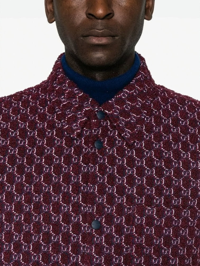 Gucci Burgundy Long Sleeve Shirt With Intricate Pattern