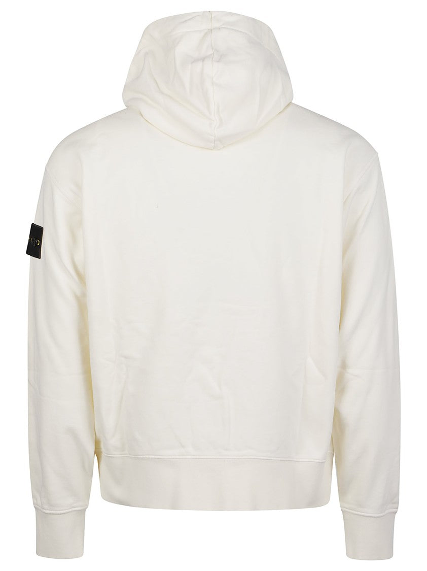 Stone Island Minimalist White Full-Zip Hooded Sweatshirt