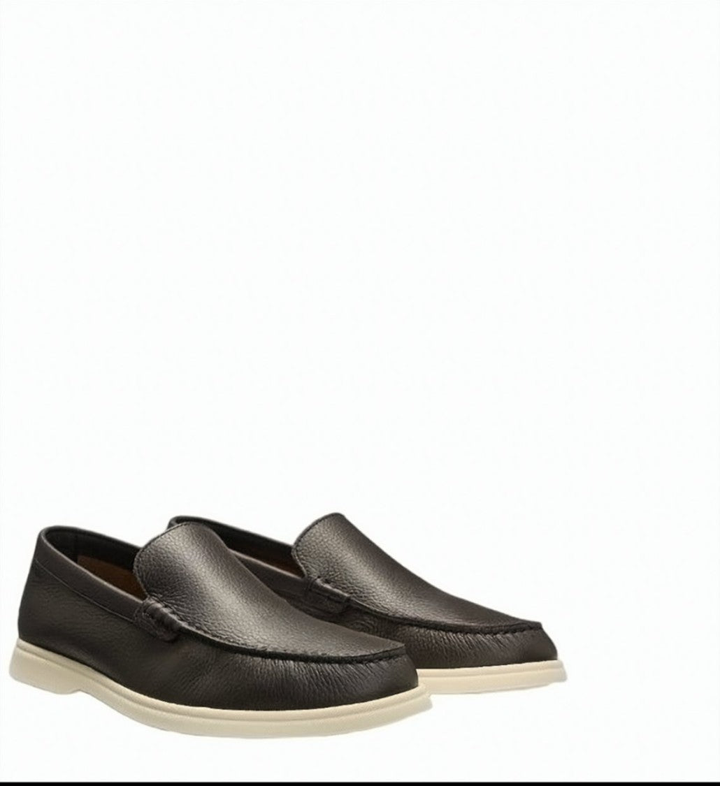 Boss Brown Grained Leather Loafers