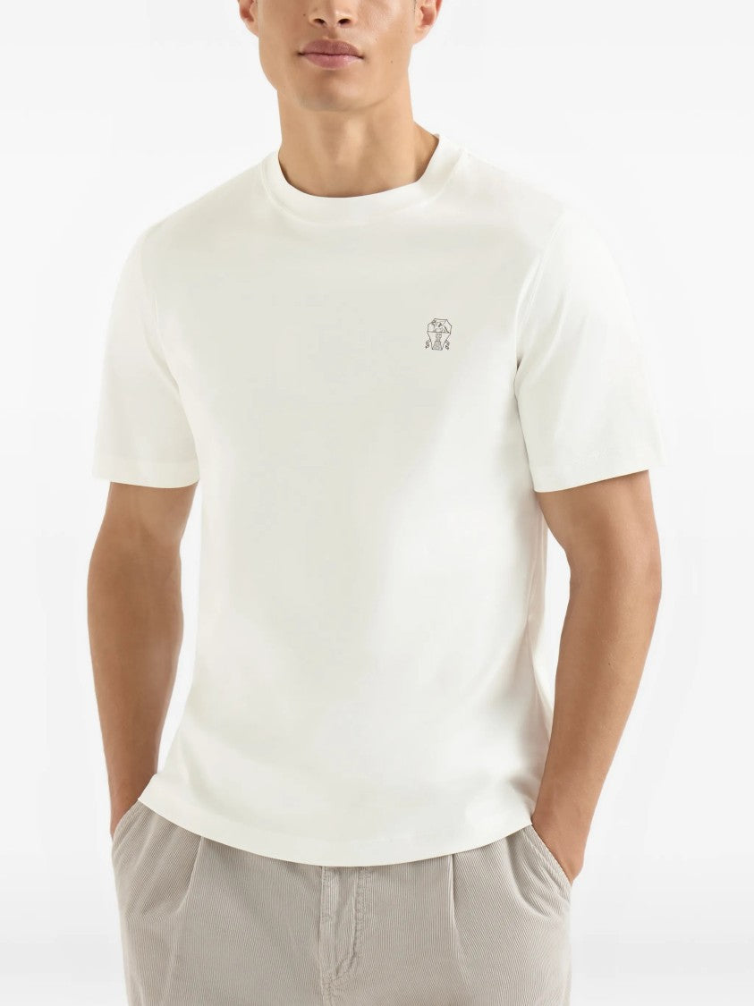 Brunello Cucinelli Cotton Embroidered Logo Crewneck T-Shirt