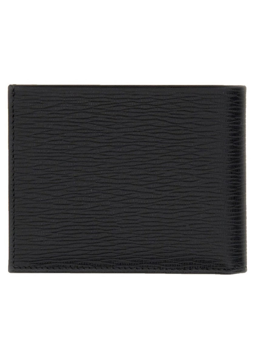 Ferragamo Textured Leather Wallet With Metallic Logo Detail
